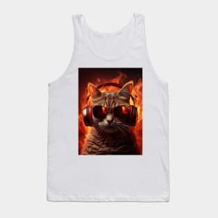 Music Addict cat wearing sunglasses and headphones Tank Top